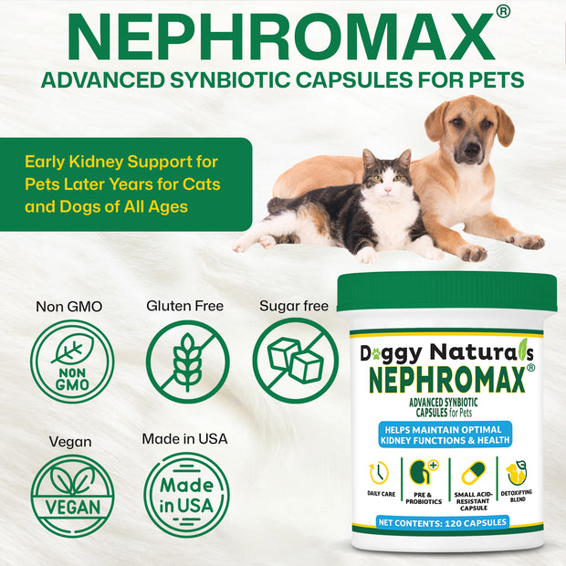 NephroMax Synbiotic Capsules for Kidney Support for Dogs & Cats (120 Capsules) Made In U.S.A