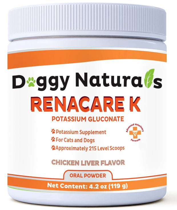 RenaCare K is for Renal K (Potassium Gluconate) Potassium Supplement Powder for Dogs and Cats,(4 oz)with Chicken Liver Flavor-215 Level Scoop ( U.S.A)