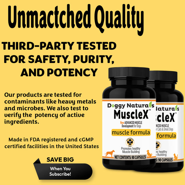 MuscleX Muscle Building Formula for Dogs, (90 capsules) with 500 mg Ca ...