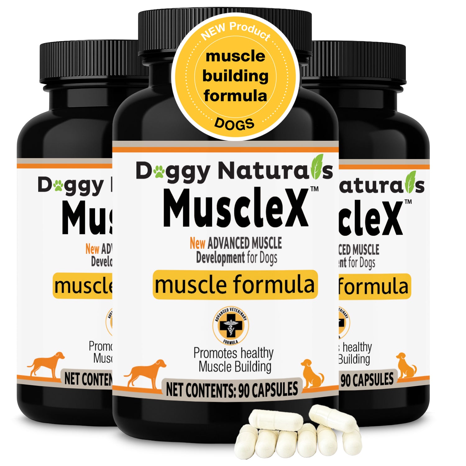 MuscleX Muscle Building Formula for Dogs, (90 capsules) with 500 mg Ca ...