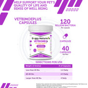 Vetbiome Plus Probiotics for Pet - 120 Billion CFUs ( 40 Capsules ) Made in U.S.A - NO Refrigeration Required !!