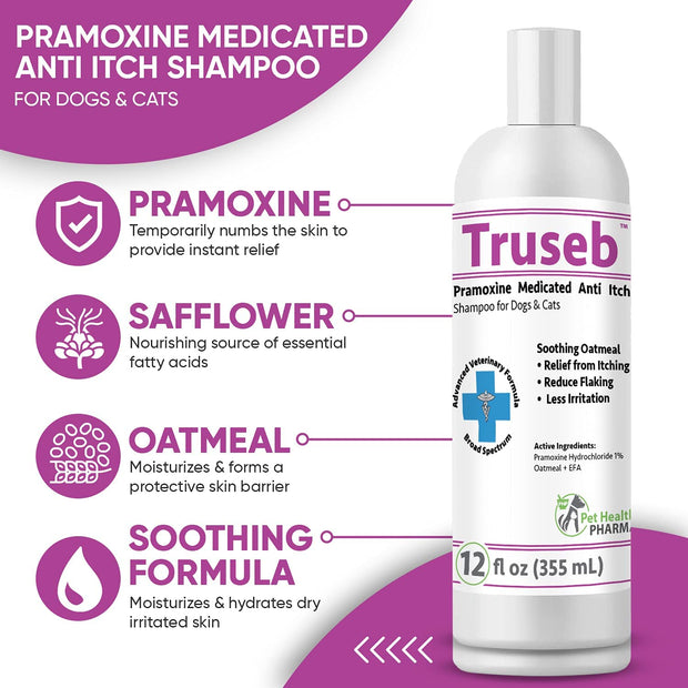 Truseb Pramoxine HCL 1% Medicated Shampoo for Cats and Dogs (12 Oz)
